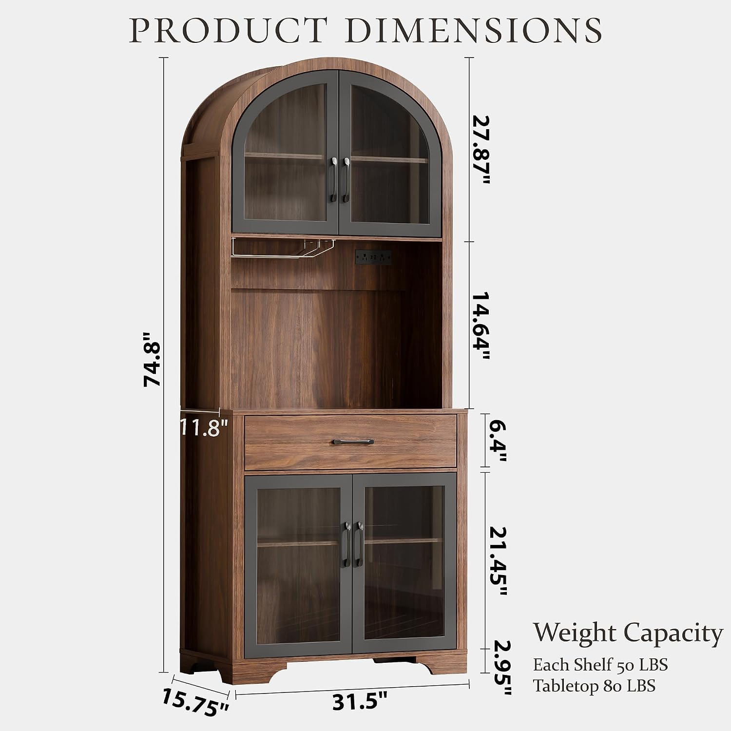 Cefftey 75-inch arched storage cabinet